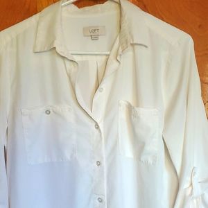 Cream colored, long sleeve shirt. From the Loft. Size m